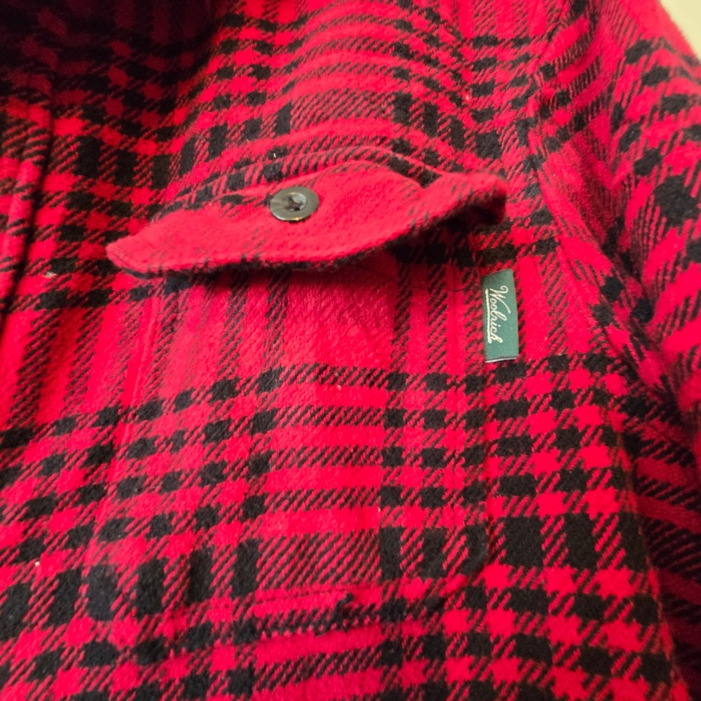 Woolrich Flannel Shirt Mens M Red Black Plaid Wool Blend Heavyweight - Picture 11 of 12